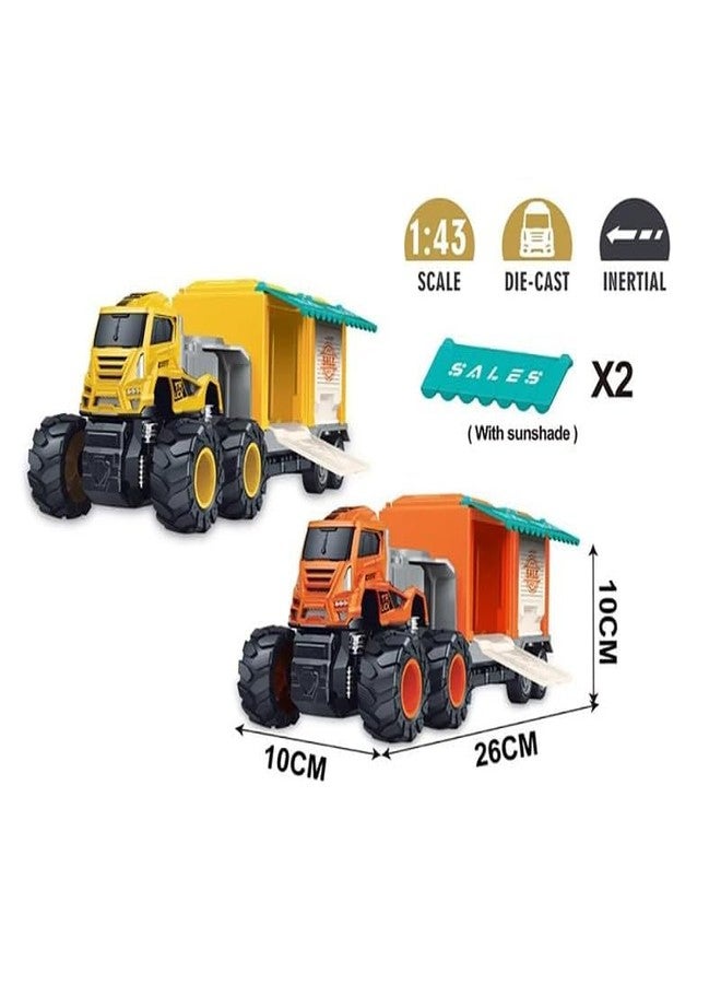 KONIGIN Game 1:43 4WD Diecast Alloy Salling Transportation Truck Toys with Friction Powered Vehicles Toy Best Birthday Gift for Kids (2 Pcs_Multicolor) - Image 2